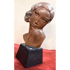 B. Tornati - Art Deco Head In Patinated Terracotta - Italy 1930